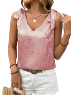 Camisole sans manches en dentelle avec nœud papillon et décolleté en V pour femme, avec détails dorés en relief