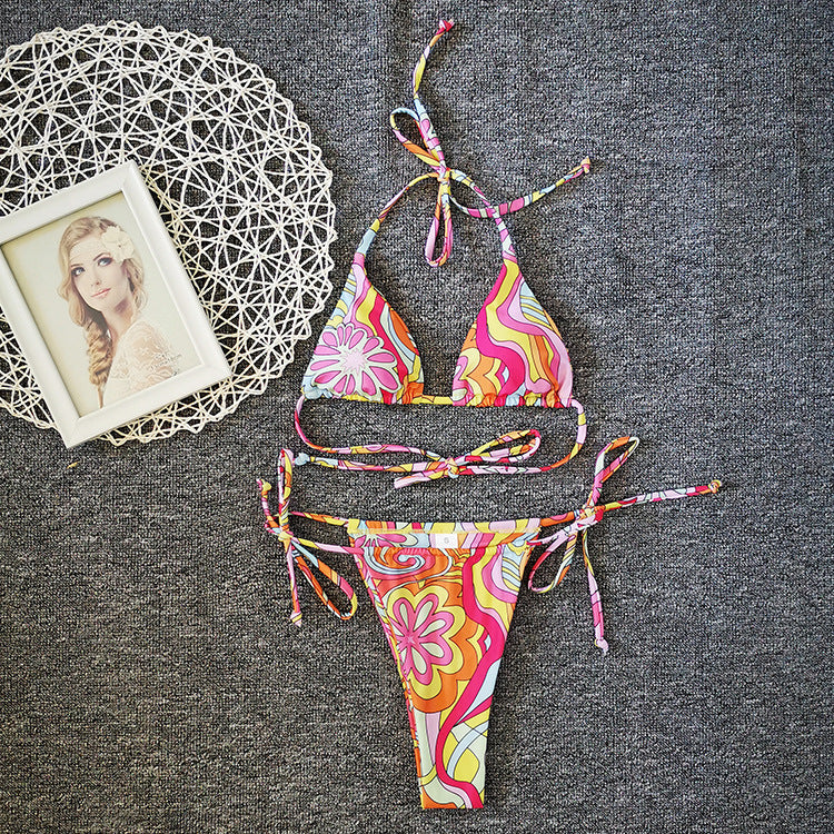Nouveau maillot de bain bikini à cordon floral pour femme