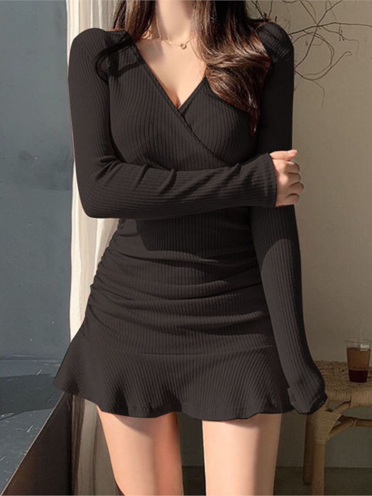 Robe Longue Femme Manches Longues Col V