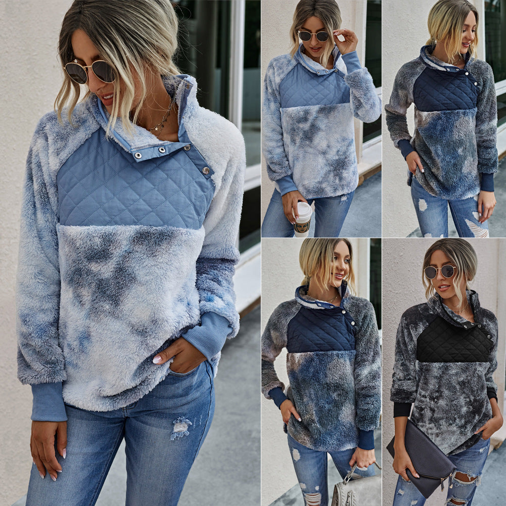 Pull molletonné tie-dye femme avec coutures décoratives