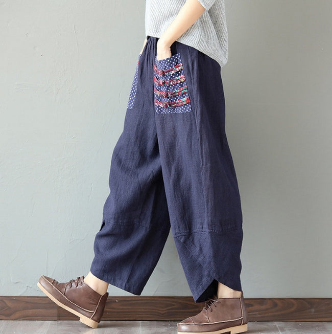 Pantalon ample femme en coton et lin à jambes larges Main Image