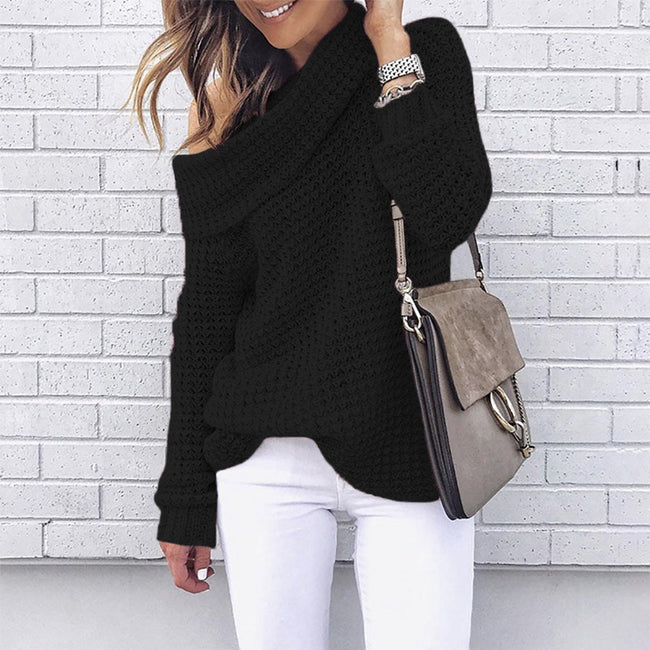 Pull d'automne épaules dénudées pour femmes, pull tricoté chaud d'hiver, pull ample à manches longues pour femmes Hover Image