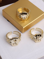 Bague chaîne maillons de bracelet de montre carrés épais en strass lettre initiale A-Z brillantes pour femme Bijoux de boutique