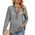 Chemisier Femme Col V Boutons Rayé Ample Manches Longues