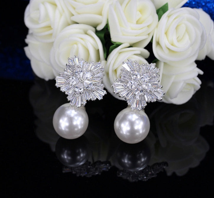 Boucles d'oreilles pendantes avec perles et oxyde de zirconium en forme de feux d'artifice de luxe pour femme, cadeau d'anniversaire