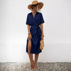 Robe courte à manches courtes pour femme, coupe ventre