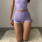 Shorts de sport slim femme taille haute moulant