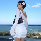 Robe plissée aux épaules pour femme