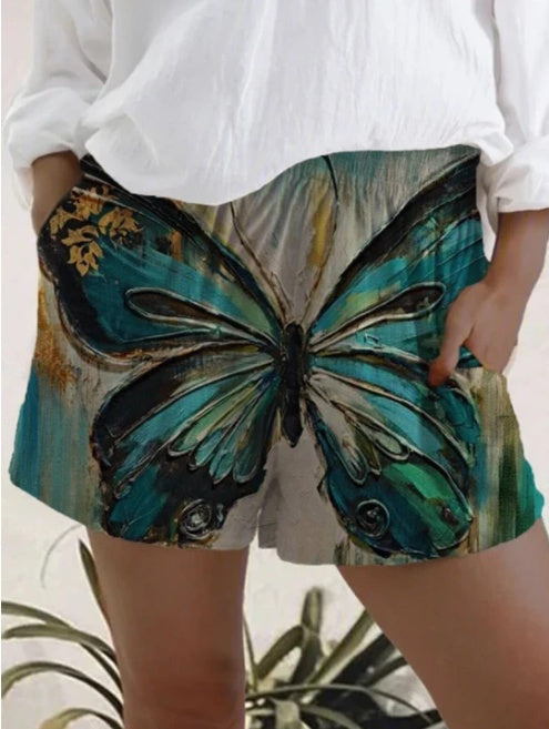 Shorts élastiques taille haute imprimés pour femmes