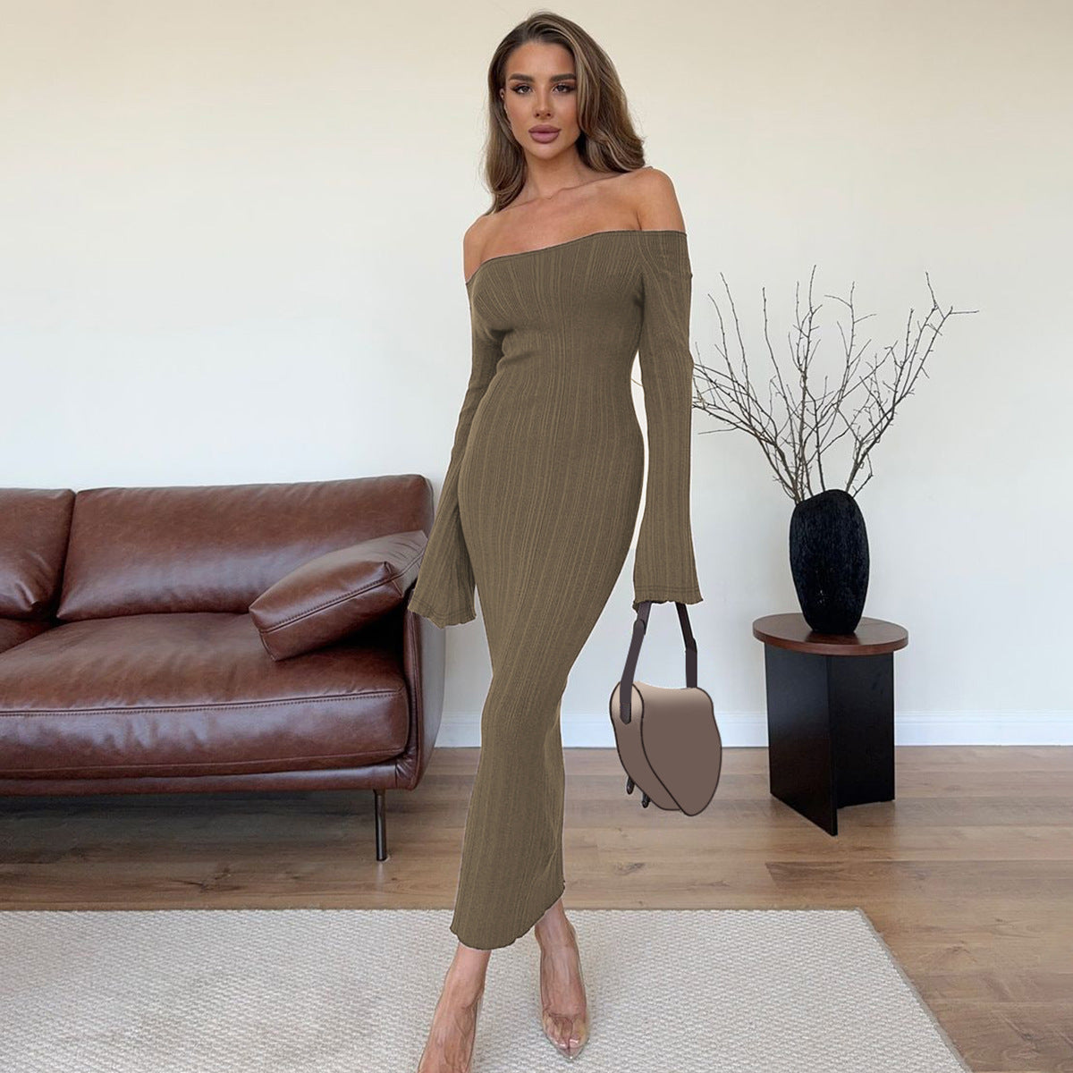 Robe unie asymétrique pour femme