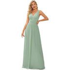 Robe longue de soirée élégante en mousseline sans manches avec décolleté en V profond pour femme