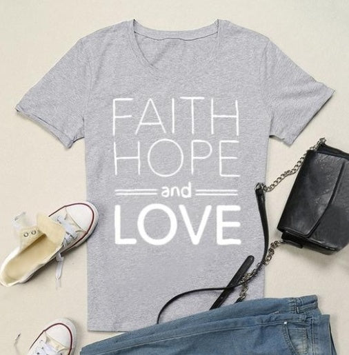 T-shirts « Foi, Espérance et Amour » pour hommes et femmes, style urbain alphanumérique à manches courtes Main Image