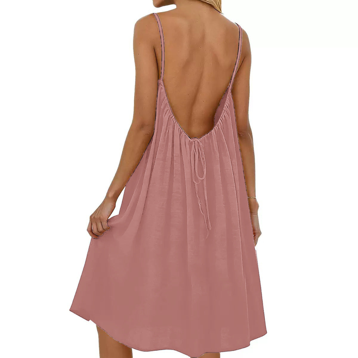 Robe moulante d'été sans manches de couleur unie avec bretelles fines et dos nu pour femme - Tenue décontractée de soirée pour le quotidien et les vacances