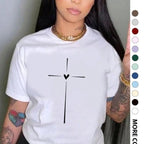 T-shirt ras du cou à motif cœur croisé pour femme