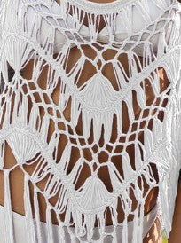 Robe de plage chemisier, bikini à pompons tricoté