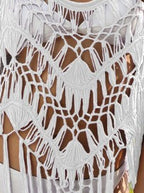 Robe de plage chemisier, bikini à pompons tricoté