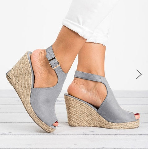Sandales compensées femme peep toe spartiates à plateforme talons hauts