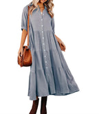 Robe décontractée boutonnée à manches longues pour femmes
