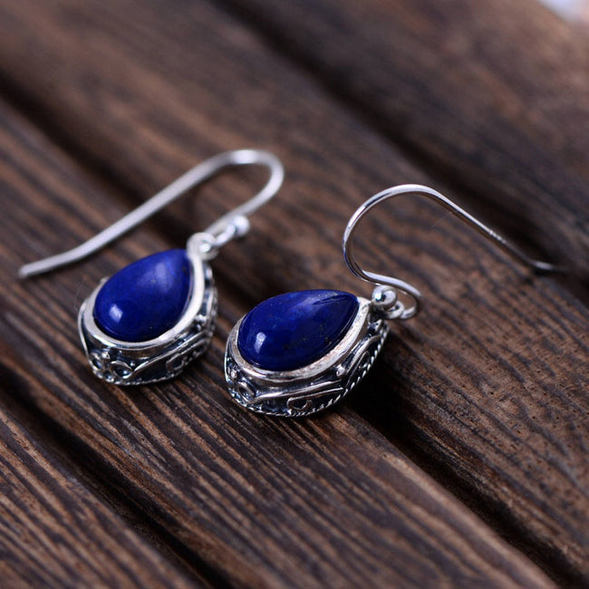 Boucles d'oreilles pendantes goutte d'eau en argent sterling et lapis-lazuli pour femme Main Image