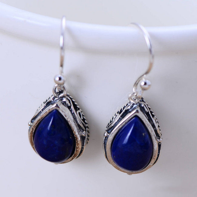 Boucles d'oreilles pendantes goutte d'eau en argent sterling et lapis-lazuli pour femme Hover Image