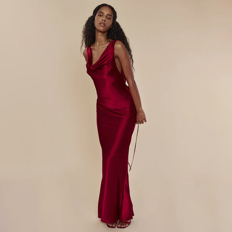 Robe longue de soirée lacée en dentelle, style banquet, pour femme