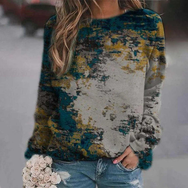 Sweat-shirts décontractés à imprimé pour femmes, t-shirts thermiques à col rond et manches longues, haut court ample, poleras de mujer style bohème et indépendant Hover Image
