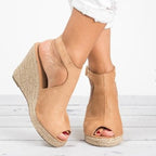 Sandales compensées femme peep toe spartiates à plateforme talons hauts