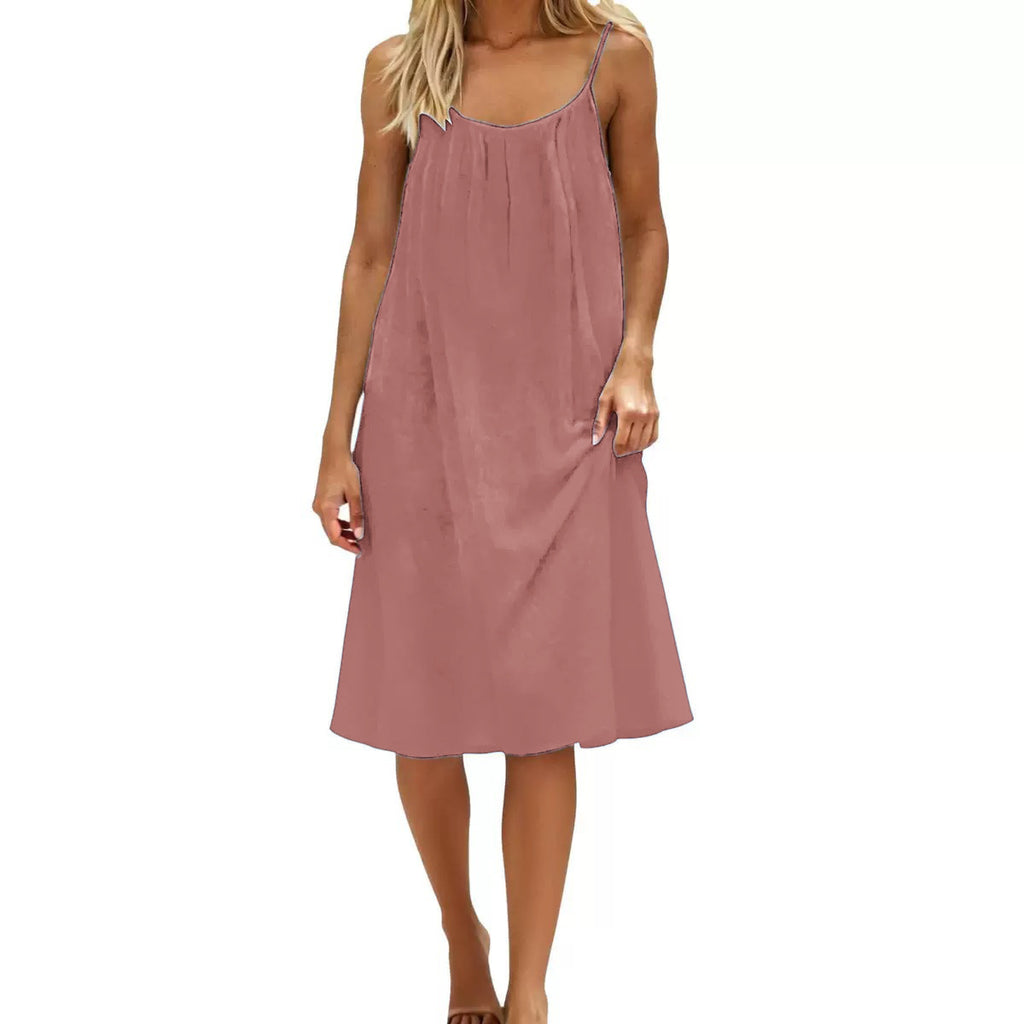 Robe moulante d'été sans manches de couleur unie avec bretelles fines et dos nu pour femme - Tenue décontractée de soirée pour le quotidien et les vacances