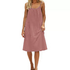 Robe moulante d'été sans manches de couleur unie avec bretelles fines et dos nu pour femme - Tenue décontractée de soirée pour le quotidien et les vacances