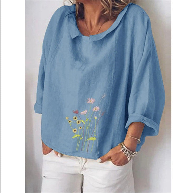 Chemise ample en lin à revers et manches longues pour femme