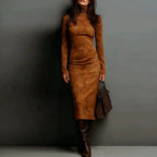 Robe longue à col roulé et manches longues, moulante, sexy, pour femme