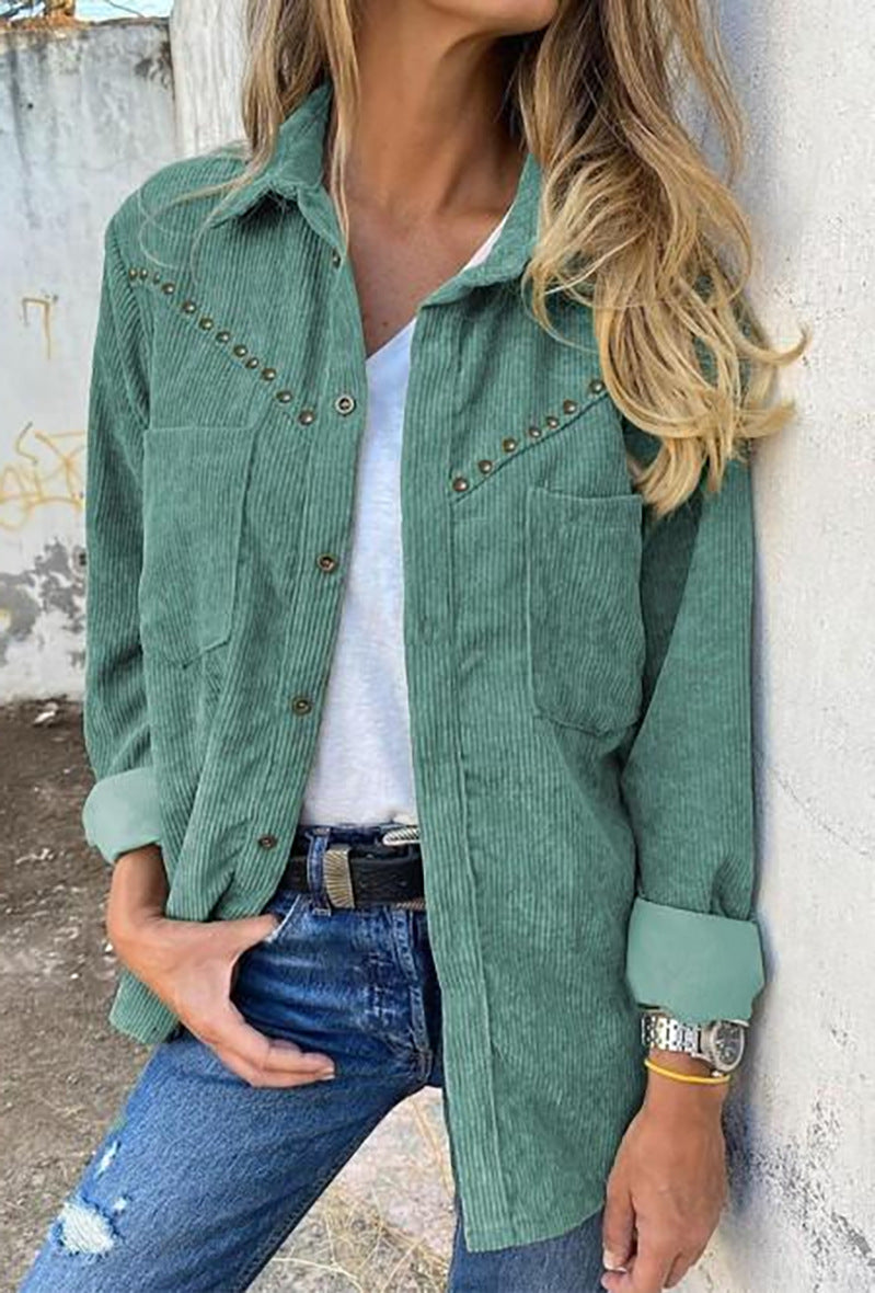 Haut chemise à manches longues boutonnée à poche Rivet pour femme