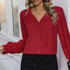 Chemise rouge polyvalente à manches longues pour femme