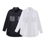 Chemise ample à manches longues ornée de rivets, style streetwear pour femme