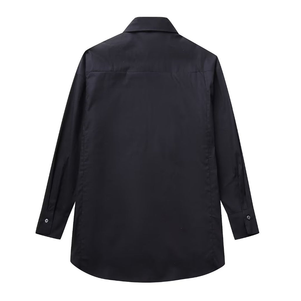 Chemise ample à manches longues ornée de rivets, style streetwear pour femme