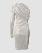 Robe de soirée à sequins asymétrique argentée