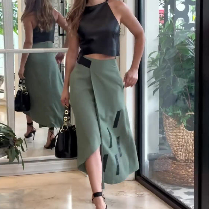 Nouvelle Robe Courte Halter à la Mode d'Été Ensemble Deux Pièces Jupe Tendance
