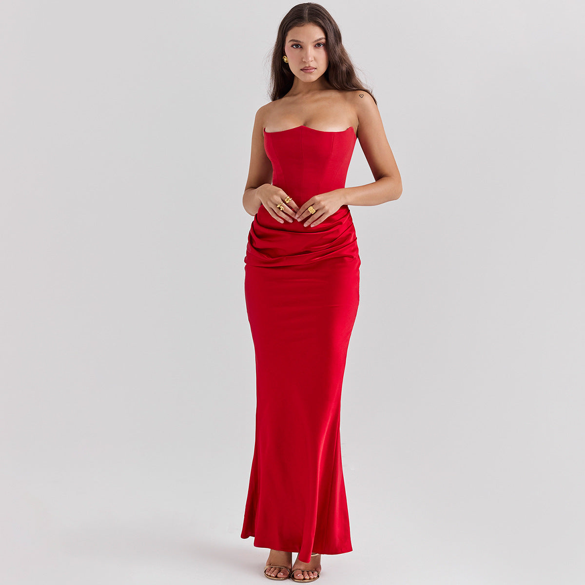 Robe longue bustier moulante, robe de soirée sexy sans dos pour femmes