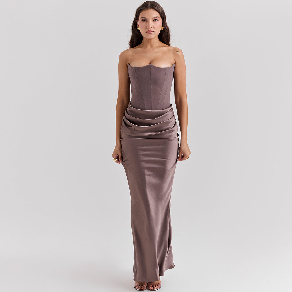 Robe longue bustier moulante, robe de soirée sexy sans dos pour femmes