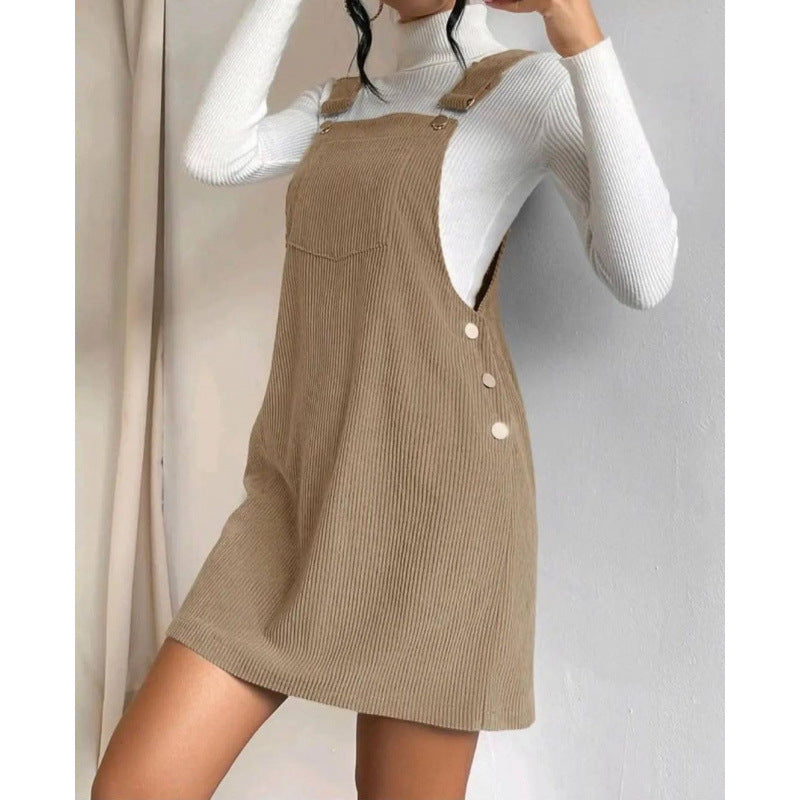 Robe salopette ample en velours côtelé sans manches pour le printemps