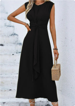 Solid Color Waist Tight Tied Dress Women