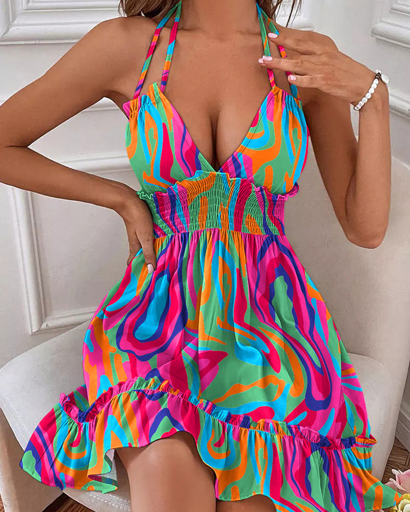 Robe décontractée à bretelles et imprimé floral, très prisée