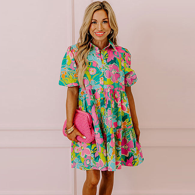 Robe d'été à manches bouffantes et imprimé floral Hover Image