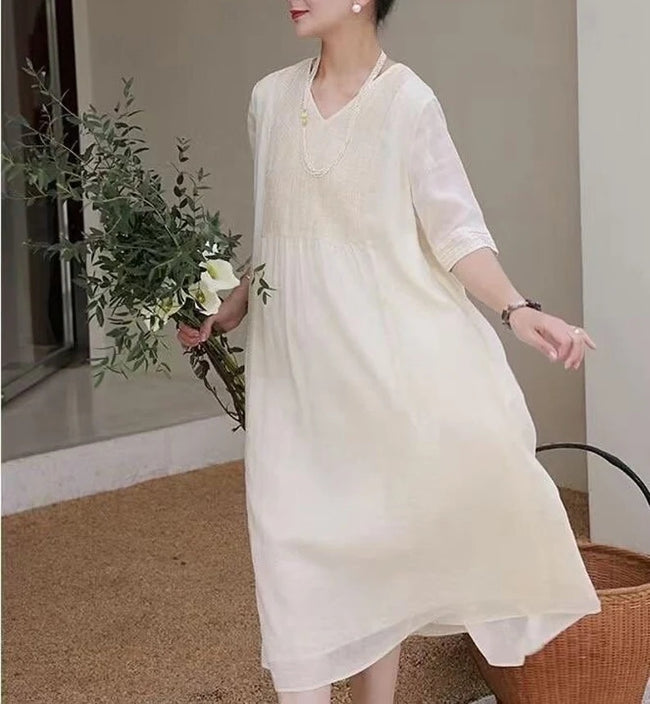Robe en lin personnalisée pour femme Main Image
