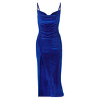Nouvelle Robe de Soirée Féminine Sexy en Velours Slim Fendue à Bretelles
