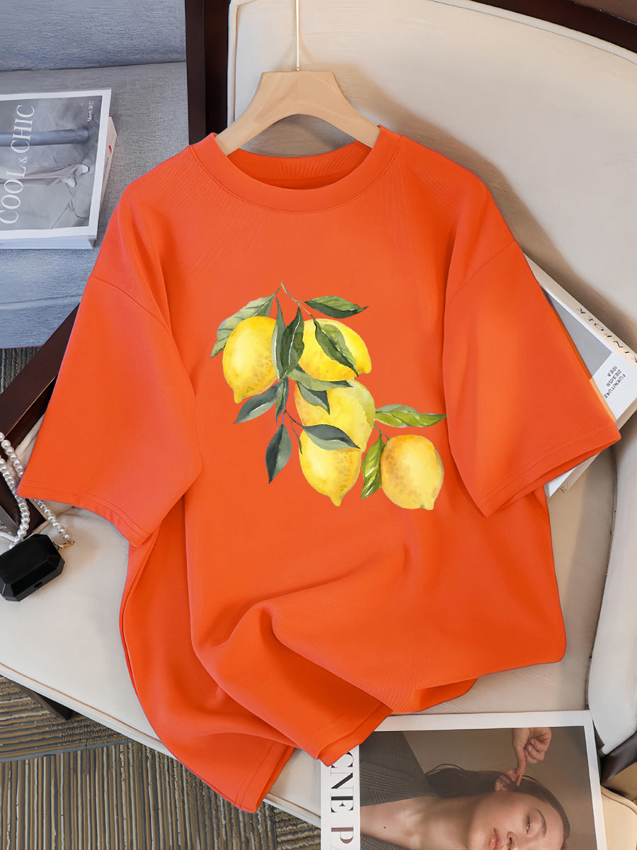 T-shirts à motif citron créatifs Femme décontracté doux hauts mode