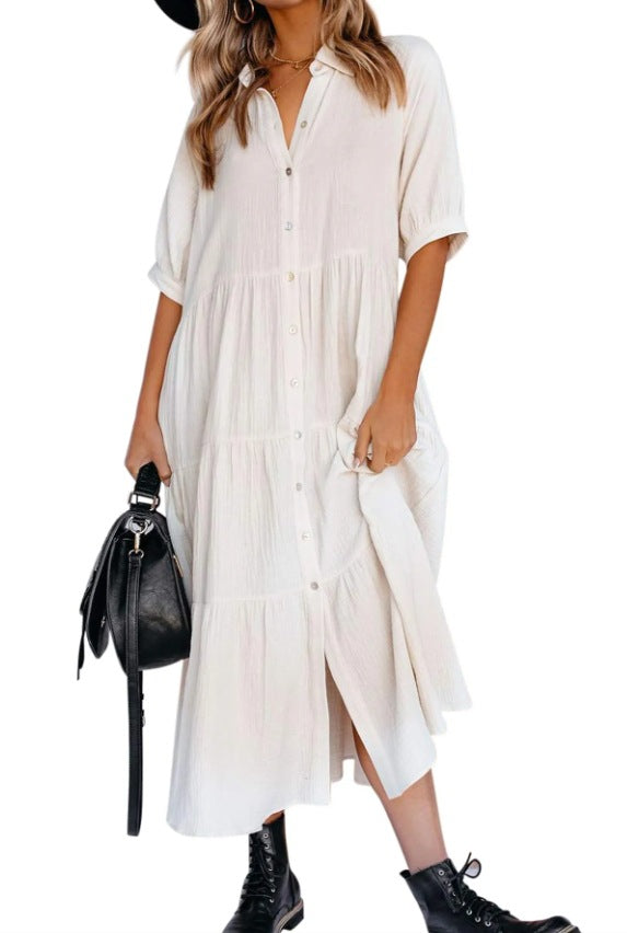 Robe décontractée boutonnée à manches longues pour femmes