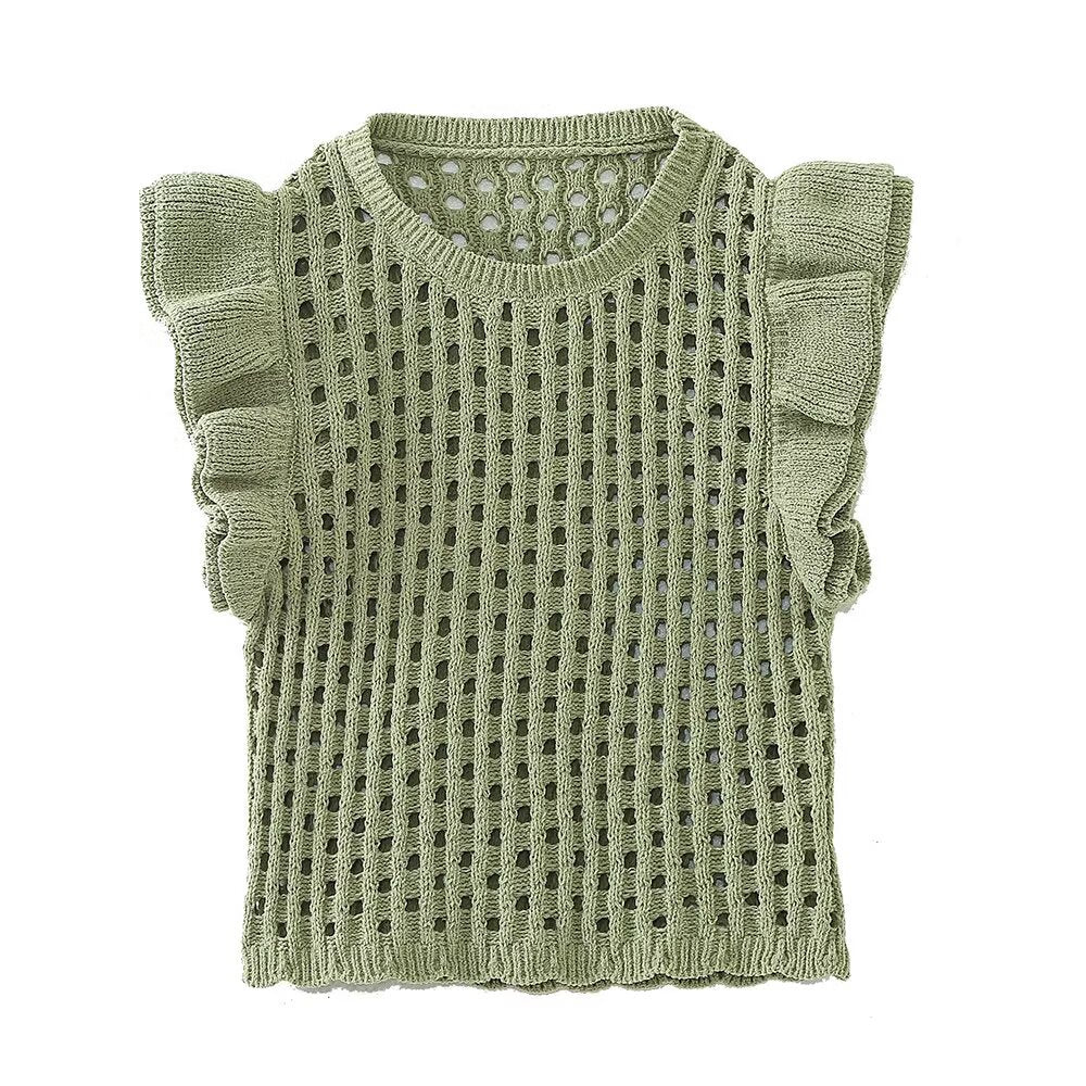 Gilet pull en tricot décoratif superposé évidé pour femmes