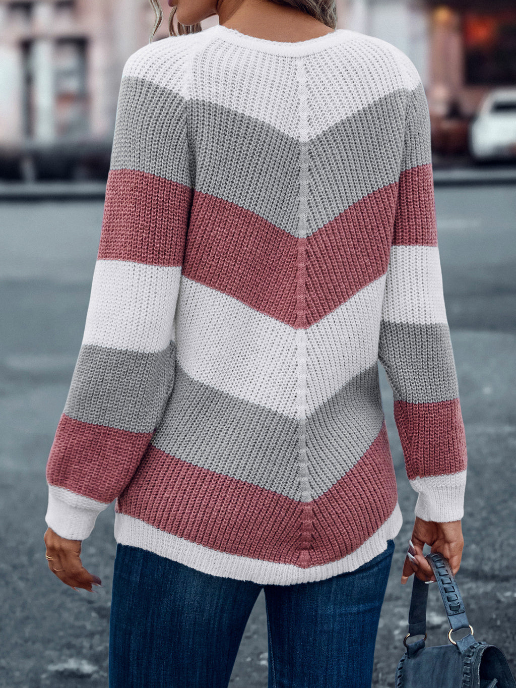 Pull décontracté à col rond et rayures pour femme