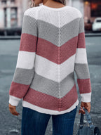 Pull décontracté à col rond et rayures pour femme